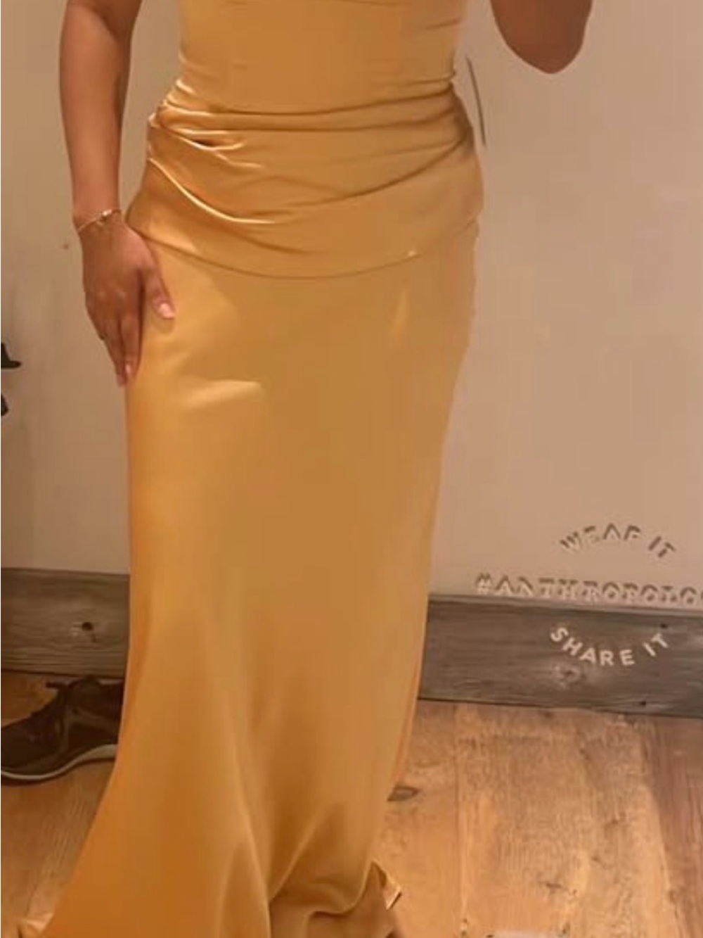 Anthropologie Draped Satin Maxi Skirt in Golden Yellow
